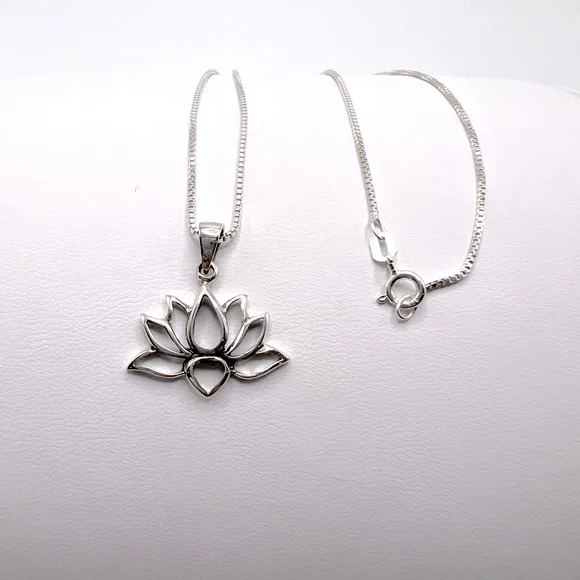 .925 Sterling Silver Lotus Flower Necklace - Picture 4 of 14